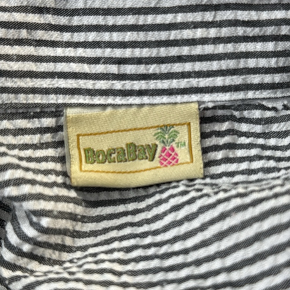 BOCA BAY Vintage Short Sleeve Button Down Shirt Black/White Stripe-1X - Picture 5 of 5